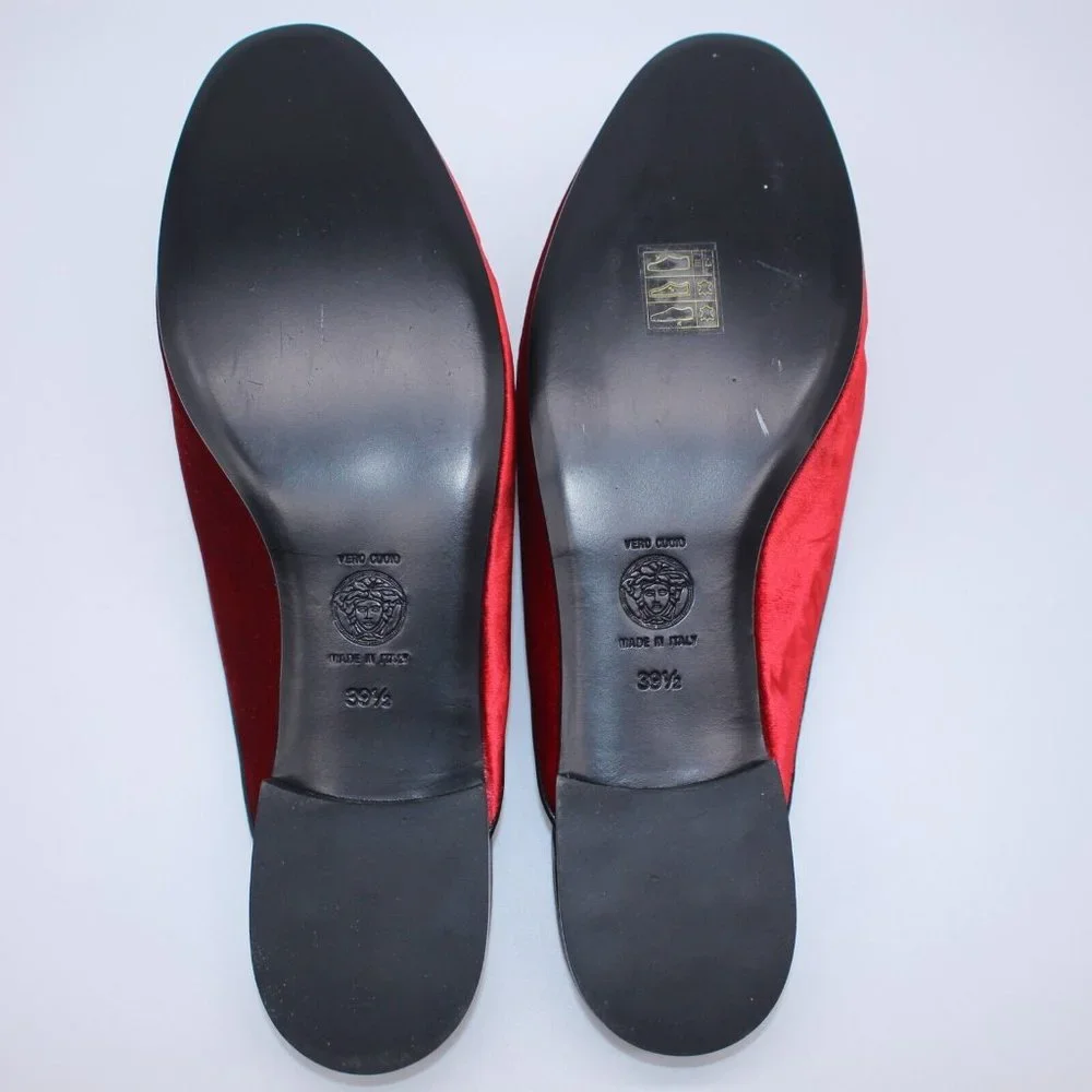 Versace Medusa Red Velvet Crown Loafer Mule Sandals. 39.5 EU / 6.5 US